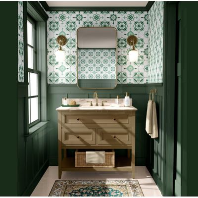 Adesivo de Parede Removível Estilo Vintage Impermeável, Mosaico Floral para Backsplash/Cozinha, Rolo Vinílico Autoadesivo - Verde - S4sassy 63,5 cm (L) × 914,4 cm (C) / Verde - Vinil Texturizado