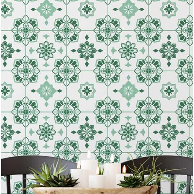 Adesivo de Parede Removível Estilo Vintage Impermeável, Mosaico Floral para Backsplash/Cozinha, Rolo Vinílico Autoadesivo - Verde - S4sassy 63,5 cm (L) × 914,4 cm (C) / Verde - Vinil Texturizado