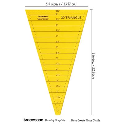 Régua Triangular 30° para Quilting e Molde, Ferramenta Acrílica Multiuso para Estênceis Angulares, 13,9 cm x 22,8 cm - Traceease Amarelo