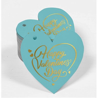Etiquetas Pendentes Foil para Lembrancinhas de Garrafa "Feliz Dia dos Namorados" - Inkdotpot 50 Etiquetas Metalizadas / Azul - Ouro Rosé