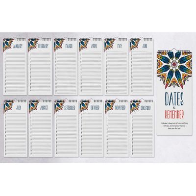 Calendário Perpétuo Mandala de Parede, Lembrete de Aniversário e Eventos Especiais, Livro/Agenda/Papelaria, Planejador - Inkdotpot 27,94 Cm × 13,72 Cm / Multicolorido