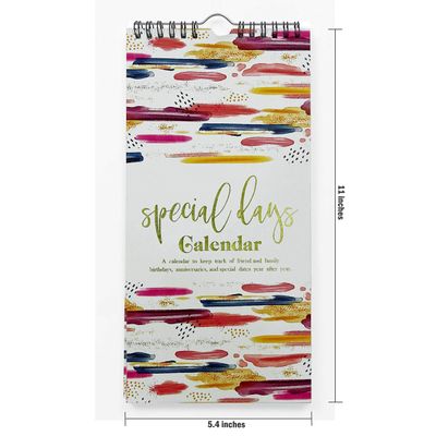 Calendário Perpétuo Pinceladas para Aniversários e Eventos Especiais, Impressão em Folha Dourada, Planejador e Organizador - Inkdotpot 27,94 Cm × 13,72 Cm / Multicolorido