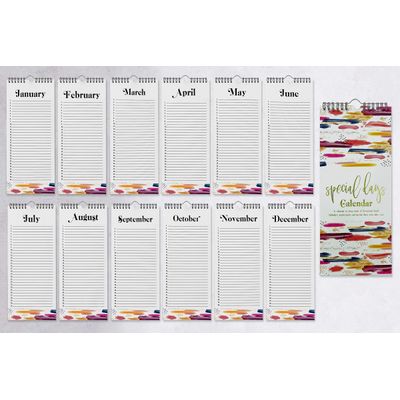 Calendário Perpétuo Pinceladas para Aniversários e Eventos Especiais, Impressão em Folha Dourada, Planejador e Organizador - Inkdotpot 27,94 Cm × 13,72 Cm / Multicolorido