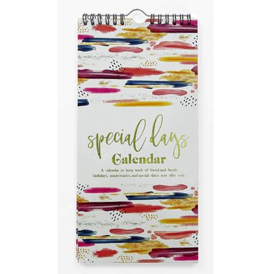 Calendário Perpétuo Pinceladas para Aniversários e Eventos Especiais, Impressão em Folha Dourada, Planejador e Organizador - Inkdotpot 27,94 Cm × 13,72 Cm / Multicolorido