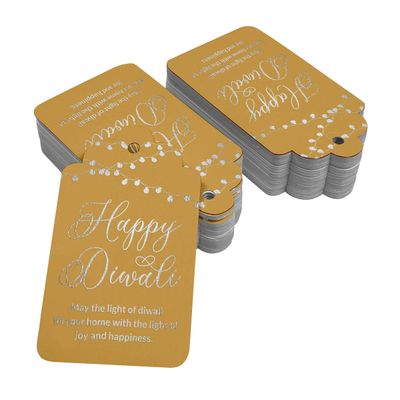 Etiquetas Pendentes de Papel Metalizado Feliz Diwali para Lembrancinhas - Inkdotpot 100 Etiquetas Metalizadas / Dourado - Prata