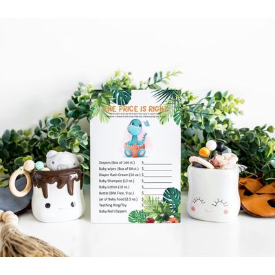 Jogo de Chá de Bebê "The Price Is Right", Dinossauro, 50 Unidades - Inkdotpot 12,7 Cm × 17,78 Cm / Branco