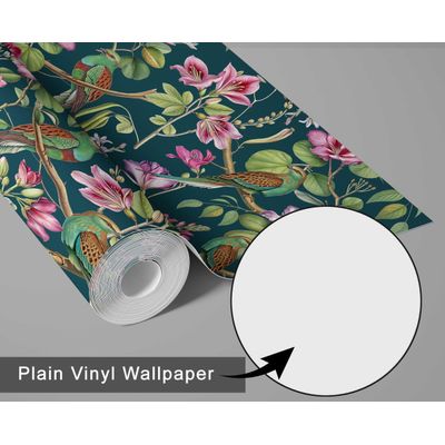 Papel de Parede Adesivo Vinílico com Pássaros Exóticos, Impermeável, Removível para Quartos e Armários - S4Sassy 63,5 cm (L) × 152,4 cm (C) / Verde - Vinil Texturizado