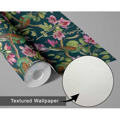 Papel de Parede Adesivo Vinílico com Pássaros Exóticos, Impermeável, Removível para Quartos e Armários - S4Sassy 63,5 cm (L) × 152,4 cm (C) / Verde - Vinil Texturizado