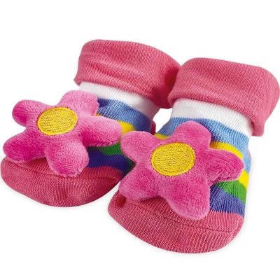 Meia De Bebê Antiderrapante Menina Infantil 6m a 1 ano Rosa Listrada Flor Adoleta Rosa