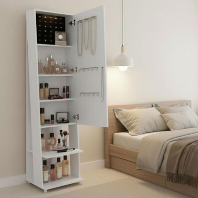 Espelho De Chão Retangular 175X49Cm Com 2 Prateleiras Organizador Porta Acessórios Inclinado Retrô