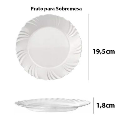 Kit 12 Pratos de Sobremesa Nadir Duralex em Vidro Pétala Branco