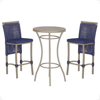 Mesa Bistrô E 2 Banquetas Roma Fendi Corda Estofado 10 Trama Azul