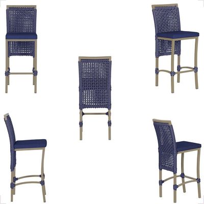 Mesa Bistrô E 2 Banquetas Roma Fendi Corda Estofado 10 Trama Azul