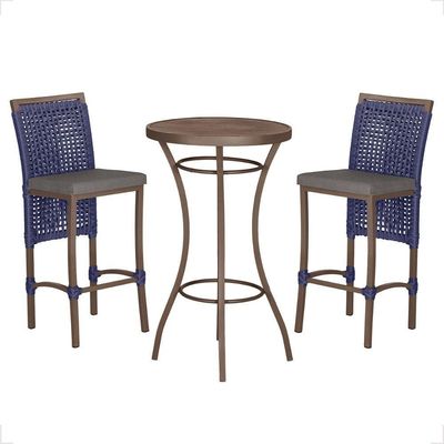 Mesa Bistro E 2 Banquetas Roma Marrom Corda Náutica 11 Azul