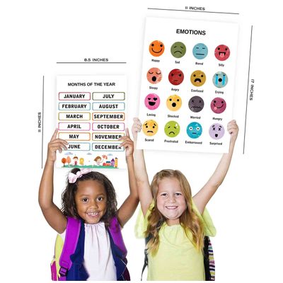 Traceease 25 Pôsteres Escolares Laminados para Ensino Fundamental, Mapas dos EUA e do Mundo, Sistema Solar, Matemática e Mais - IBA Crafts 27,94 Cm × 43,18 Cm / Multicolorido