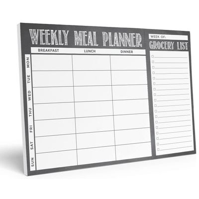 Planejador Semanal Magnético de Refeições 18x25 cm com Lista de Compras Destacável para Geladeira, Cozinha e Casa - 54 Folhas - Inkdotpot 17,78 Cm × 25,4 Cm / Cinza