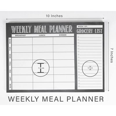 Planejador Semanal Magnético de Refeições 18x25 cm com Lista de Compras Destacável para Geladeira, Cozinha e Casa - 54 Folhas - Inkdotpot 17,78 Cm × 25,4 Cm / Cinza