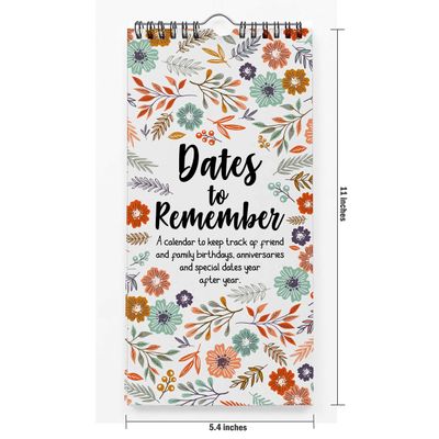 Calendário Perpétuo Floral Rústico de Parede, Lembrete de Aniversários e Eventos, Caderno/Agenda/Organizador com Cartão - Inkdotpot 27,94 Cm × 13,72 Cm / Multicolorido