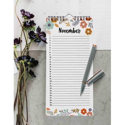 Calendário Perpétuo Floral Rústico de Parede, Lembrete de Aniversários e Eventos, Caderno/Agenda/Organizador com Cartão - Inkdotpot 27,94 Cm × 13,72 Cm / Multicolorido