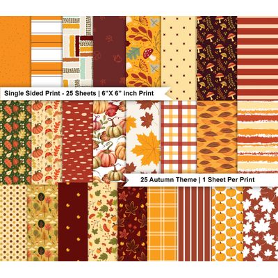 Bloco de 25 Folhas Texturizadas Tema Outono, Lado Único, Papel Cartão Colorido para Scrapbook, DIY, Cartões e Diário - Inkdotpot 15,24 Cm × 15,24 Cm / Multicolorido