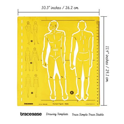 Conjunto Traceease de Gabaritos de Manequim Masculino (Frontal/Traseiro) - Ideal para Croquis de Moda e Desenho Técnico - IBA Crafts Amarelo