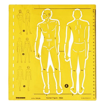 Conjunto Traceease de Gabaritos de Manequim Masculino (Frontal/Traseiro) - Ideal para Croquis de Moda e Desenho Técnico - IBA Crafts Amarelo
