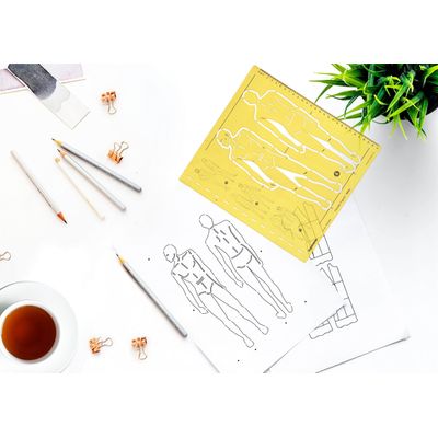 Conjunto Traceease de Gabaritos de Manequim Masculino (Frontal/Traseiro) - Ideal para Croquis de Moda e Desenho Técnico - IBA Crafts Amarelo