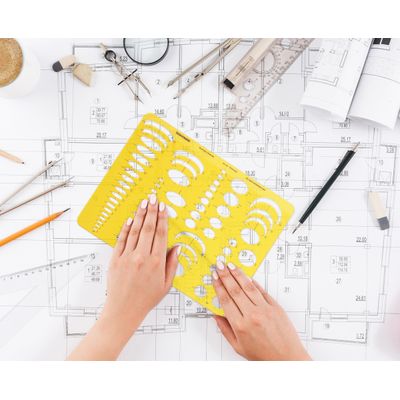 Traceease Molde Geométrico Elipse e Esferas - Estêncil de Desenho para Engenharia, Layout, Guia e Réguas para Padrões - IBA Crafts Amarelo