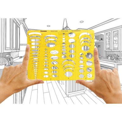 Traceease Molde Geométrico Elipse e Esferas - Estêncil de Desenho para Engenharia, Layout, Guia e Réguas para Padrões - IBA Crafts Amarelo