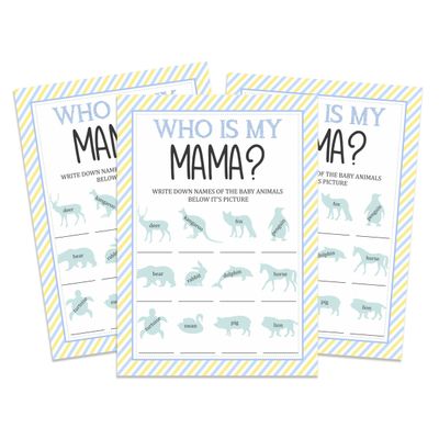 Pacote com 50 - Kit Chá de Bebê Menino: Quem É Minha Mamãe? Jogos, Atividades, Decorações, Itens Festa Tema Little Man - Inkdotpot 12,7 Cm × 17,78 Cm / Branco