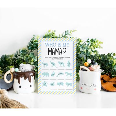 Pacote com 50 - Kit Chá de Bebê Menino: Quem É Minha Mamãe? Jogos, Atividades, Decorações, Itens Festa Tema Little Man - Inkdotpot 12,7 Cm × 17,78 Cm / Branco