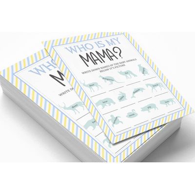 Pacote com 50 - Kit Chá de Bebê Menino: Quem É Minha Mamãe? Jogos, Atividades, Decorações, Itens Festa Tema Little Man - Inkdotpot 12,7 Cm × 17,78 Cm / Branco