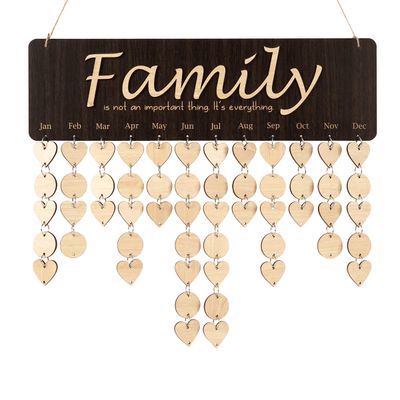 Calendário de Aniversários em Madeira com Datas Suspensas, Placa DIY para Parede, Decoração Rústica - Presente para Avós - Inkdotpot 40,64 Cm × 11,94 Cm / Marrom