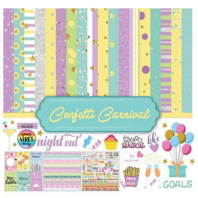 Kit Dupla Face de Papéis para Scrapbook e Cartões, Cardstock 30,5 x 30,5 cm, 16 Folhas Multicolorido com Folha de Adesivos - Inkdotpot 30,48 Cm × 30,48 Cm / Multicolorido