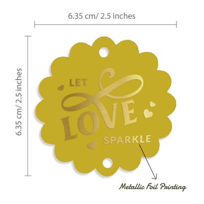 Etiquetas de Papel Metalizado Pendentes para Lembrancinhas de Casamento 'Deixe o Amor Brilhar' - Inkdotpot 50 Etiquetas Metalizadas / Dourado - Prata