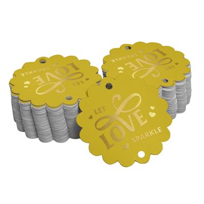 Etiquetas de Papel Metalizado Pendentes para Lembrancinhas de Casamento 'Deixe o Amor Brilhar' - Inkdotpot 50 Etiquetas Metalizadas / Dourado - Prata