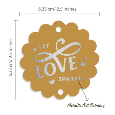 Etiquetas de Papel Metalizado Pendentes para Lembrancinhas de Casamento 'Deixe o Amor Brilhar' - Inkdotpot 50 Etiquetas Metalizadas / Dourado - Prata