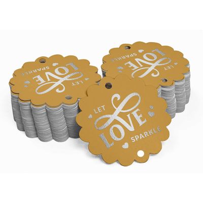 Etiquetas de Papel Metalizado Pendentes para Lembrancinhas de Casamento 'Deixe o Amor Brilhar' - Inkdotpot 50 Etiquetas Metalizadas / Dourado - Prata