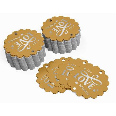 Etiquetas de Papel Metalizado Pendentes para Lembrancinhas de Casamento 'Deixe o Amor Brilhar' - Inkdotpot 50 Etiquetas Metalizadas / Dourado - Prata