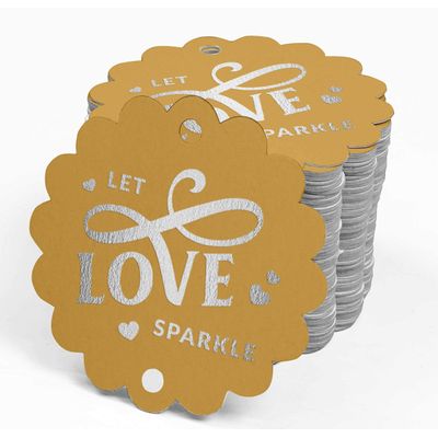Etiquetas de Papel Metalizado Pendentes para Lembrancinhas de Casamento 'Deixe o Amor Brilhar' - Inkdotpot 50 Etiquetas Metalizadas / Dourado - Prata