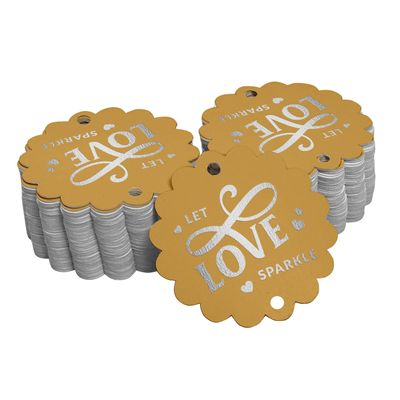 Etiquetas de Papel Metalizado Pendentes para Lembrancinhas de Casamento 'Deixe o Amor Brilhar' - Inkdotpot 50 Etiquetas Metalizadas / Dourado - Prata