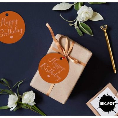 Etiqueta para Garrafa Feliz Aniversário Metalizada para Lembrancinhas - Inkdotpot 100 Etiquetas Metalizadas / Laranja - Ouro Rosé