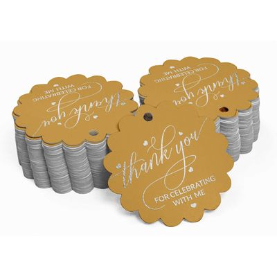Etiquetas Pendentes de Papel Metalizado 'Obrigado por Celebrar Comigo' para Lembrancinhas de Aniversário - Inkdotpot 100 Etiquetas Metalizadas / Dourado - Prata