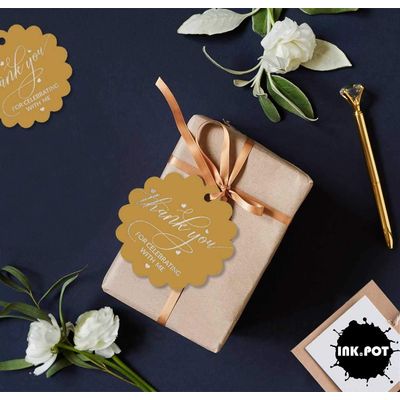 Etiquetas Pendentes de Papel Metalizado 'Obrigado por Celebrar Comigo' para Lembrancinhas de Aniversário - Inkdotpot 100 Etiquetas Metalizadas / Dourado - Prata