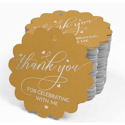 Etiquetas Pendentes de Papel Metalizado 'Obrigado por Celebrar Comigo' para Lembrancinhas de Aniversário - Inkdotpot 100 Etiquetas Metalizadas / Dourado - Prata