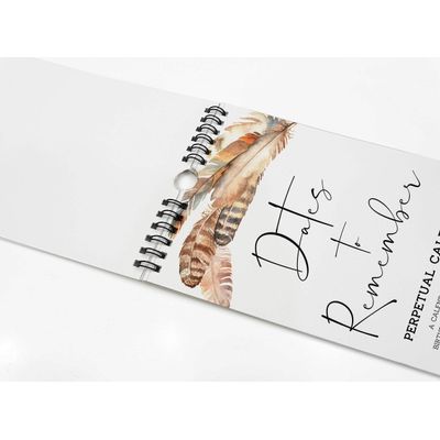 Calendário Perpétuo Rústico de Pena, Painel de Parede para Aniversários e Eventos Especiais, Caderno/Agenda - Inkdotpot 27,94 Cm × 13,72 Cm / Branco