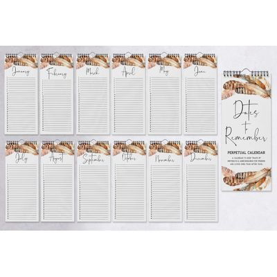 Calendário Perpétuo Rústico de Pena, Painel de Parede para Aniversários e Eventos Especiais, Caderno/Agenda - Inkdotpot 27,94 Cm × 13,72 Cm / Branco