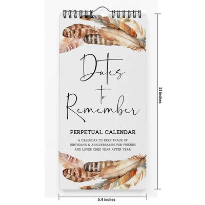 Calendário Perpétuo Rústico de Pena, Painel de Parede para Aniversários e Eventos Especiais, Caderno/Agenda - Inkdotpot 27,94 Cm × 13,72 Cm / Branco