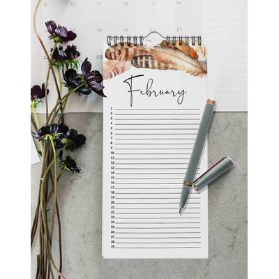 Calendário Perpétuo Rústico de Pena, Painel de Parede para Aniversários e Eventos Especiais, Caderno/Agenda - Inkdotpot 27,94 Cm × 13,72 Cm / Branco