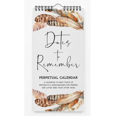 Calendário Perpétuo Rústico de Pena, Painel de Parede para Aniversários e Eventos Especiais, Caderno/Agenda - Inkdotpot 27,94 Cm × 13,72 Cm / Branco